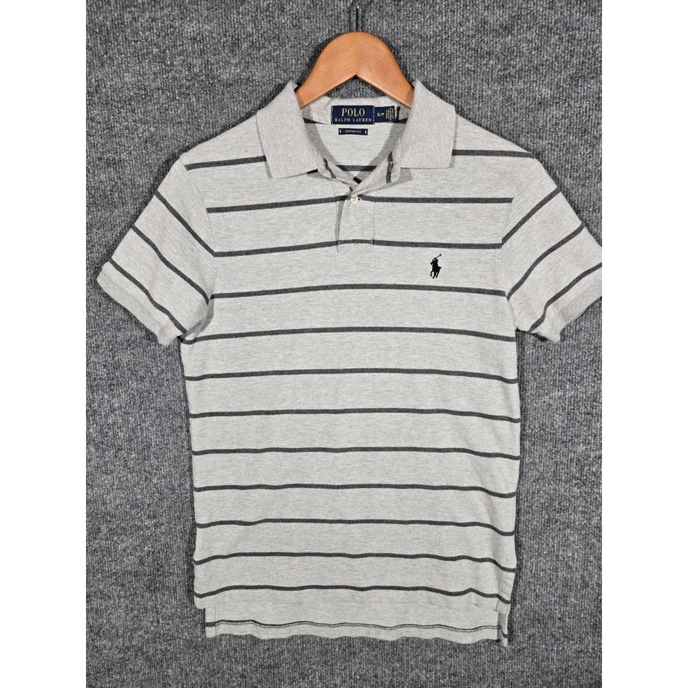 Polo Ralph Lauren Custom Fit Polo Shirt Mens Small Gray Striped Short Sleeve